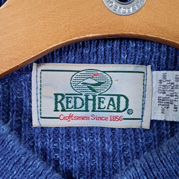 Vintage RedHead Blue 100% Cotton Knit Henley Sweater Made in USA Outdoor Classic - Picture 6 of 10